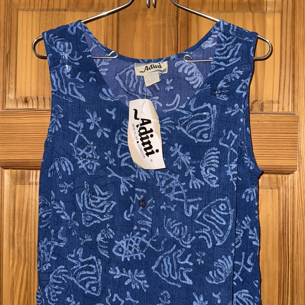 Women’s Vintage Adini cotton Malay dress Blue sleeveless MEDIUM NEW OLD STOCK